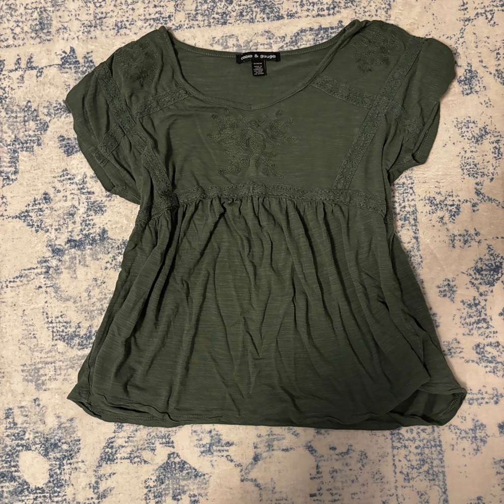 Vintage Cable & Gauge Green Babydoll Top